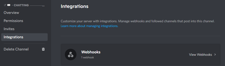a channel's settings panel